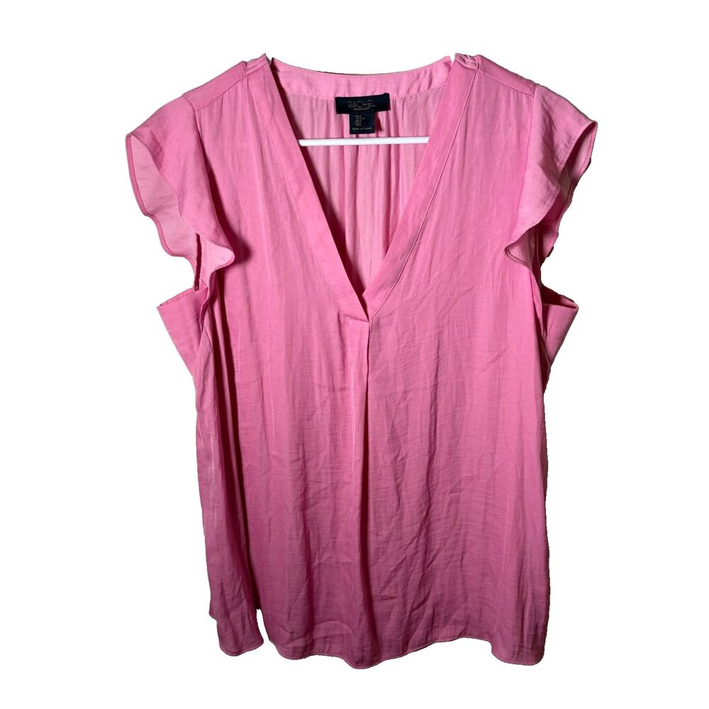 Rachel Roy Blouse Women's Large Pink V-Neck Ruffle Lightweight Top Shirt
